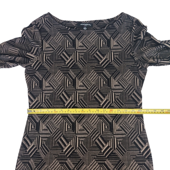 Sharagano Black and Tan Bodycon Geometric Midi Dress Size 10 - Picture 7 of 11